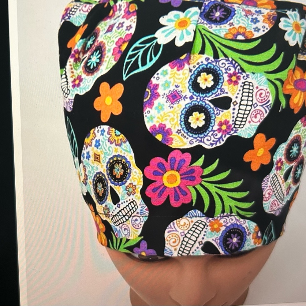Colorful Floral Sugar Skulls Euro Surgical Cap